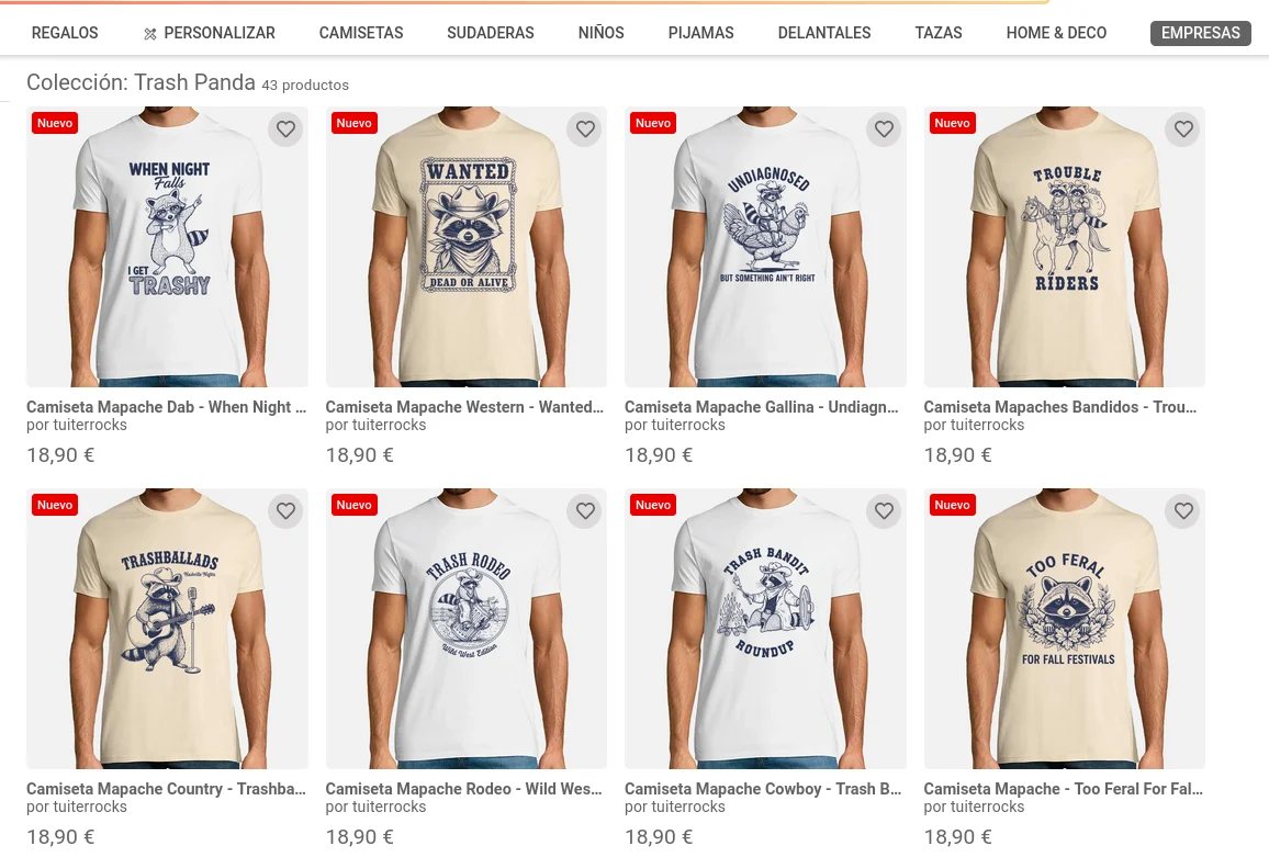 Vista de la colección Trash Panda en la tienda de TuiterRocks