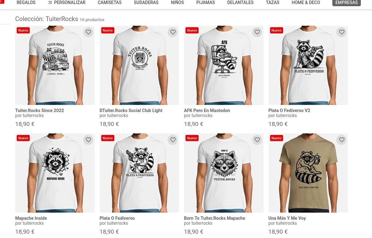Vista de la colección TuiterRocks en la tienda de TuiterRocks